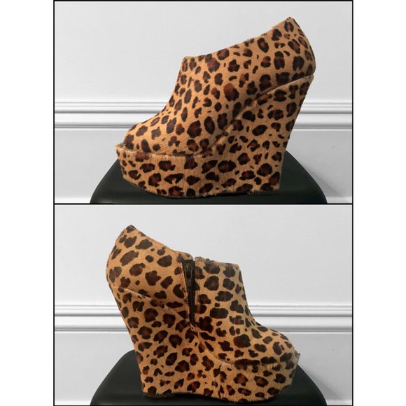Vintage Leopard Platform Peep Toe Wedges - Picture 4 of 10
